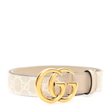 GUCCI GG Supreme Monogram Matte Plutone Calfskin Double G 40mm Belt 90 36 Beige Ebony Mystic White