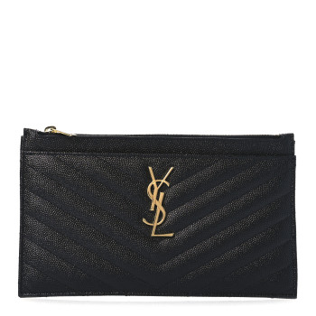 SAINT LAURENT Grain De Poudre Chevron Monogram Bill Pouch Black