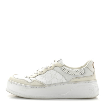 GUCCI Calfskin GG Supreme Monogram Perforated Womens Platform 55mm Sneakers 37 Mystic White