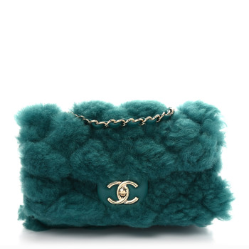 CHANEL Shearling Lambskin Quilted Flap Green
