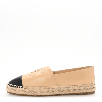 CHANEL Lambskin CC Espadrilles 40 Beige Black