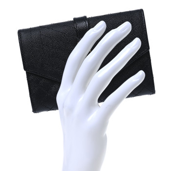 SAINT LAURENT Grain De Poudre Textured Mixed Matelasse Triquilt Small Monogram Envelope Wallet Black