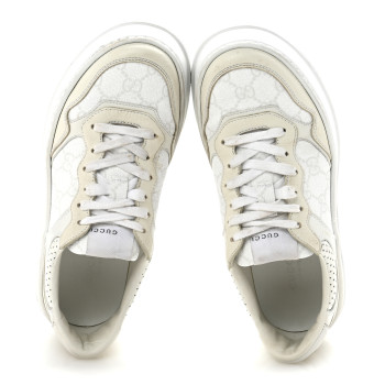 GUCCI Calfskin GG Supreme Monogram Perforated Womens Platform 55mm Sneakers 37 Mystic White