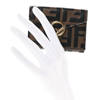 FENDI Vitello Soft F is Fendi Bi-Color FF 1974 Embossed Micro Tri-Fold Envelope Wallet Maya Black