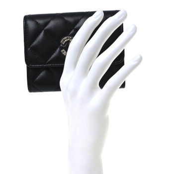 CHANEL Lambskin Quilted Flap Baguette Crystal Card Holder Wallet Black