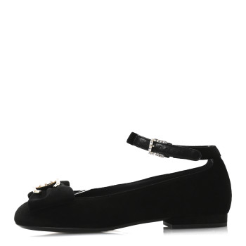 CHANEL Velvet Strass CC Bow Mary Jane Flats 35.5 Black
