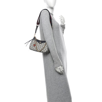 GUCCI GG Supreme Monogram Textured Dollar Calfskin Web Small Ophidia GG Handbag Beige Blue