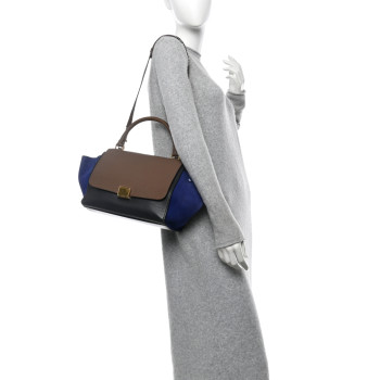 CELINE Bullhide Calfskin Nubuck Small Tri-Color Trapeze Coffee