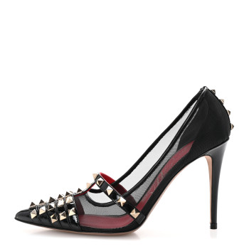 VALENTINO GARAVANI Mesh Patent Rockstud Alcove 100mm Pumps 38 Black
