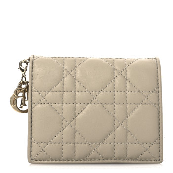CHRISTIAN DIOR Lambskin Cannage Medium Lady Dior Flap Card Holder Sable