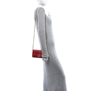 GUCCI Calfskin Matelasse GG Marmont Mini Bag Hibiscus Red