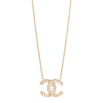 CHANEL Crystal Textured CC Necklace Gold