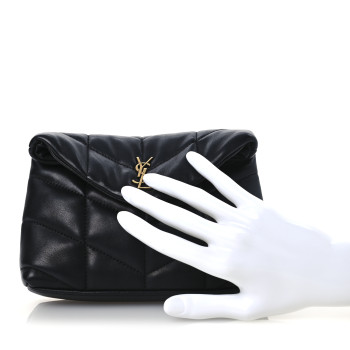 SAINT LAURENT Lambskin Monogram Loulou Puffer Pouch Clutch Black