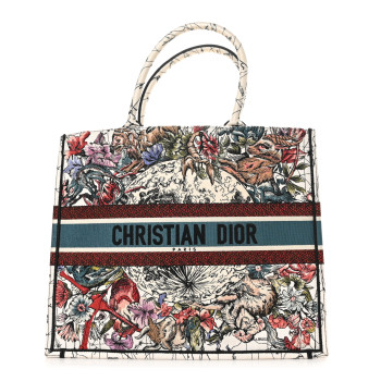CHRISTIAN DIOR Canvas Embroidered Large Zodiac Book Tote Latte Multicolor