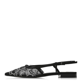 GUCCI Tela Retino Kid Scamosciato Crystal GG Monogram Square Demi Ballet Flats 37 Black