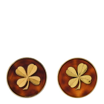 CHANEL Resin CC Clover Clip On Earrings Brown Gold