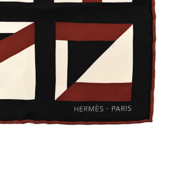 HERMES Silk Lettres Au Carre Scarf 45 White Black Marron