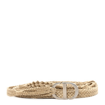 CHRISTIAN DIOR Raffia Woven CD Belt Beige Multicolor