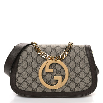 GUCCI GG Supreme Monogram Textured Dollar Calfskin Blondie Chain Shoulder Flap Bag Beige Ebony New Acero