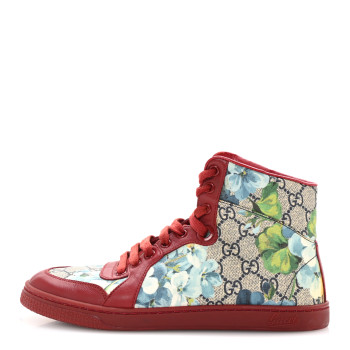 GUCCI GG Supreme Monogram Blooms Womens High Top Sneakers 36.5 Beige Blue Navy Red