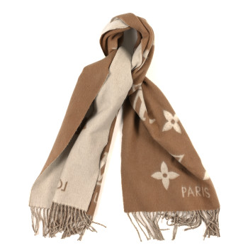 LOUIS VUITTON Cashmere Monogram Reykjavik Scarf Sable