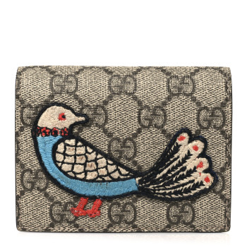 GUCCI GG Supreme Monogram Bird Embroidered Card Case Beige GUCCI GG Supreme Monogram Bird Embroidered Card Case Beige