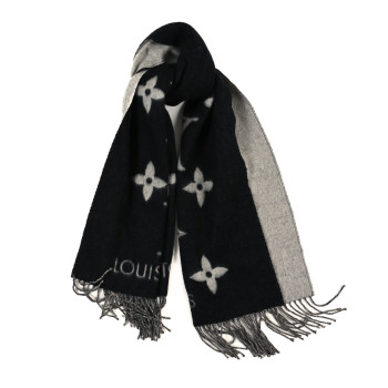 LOUIS VUITTON Cashmere Monogram Reykjavik Scarf Black Black