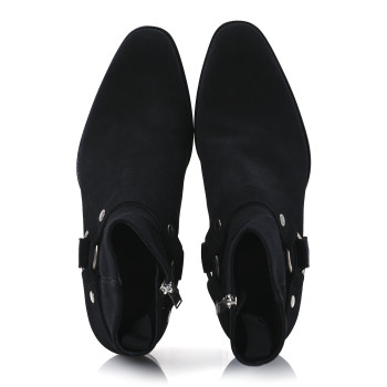 SAINT LAURENT Suede Mens Wyatt Harness Boots 41 Black