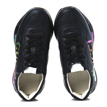 GUCCI Calfskin Iridescent Logo Womens Rhyton Sneakers 38.5 Black