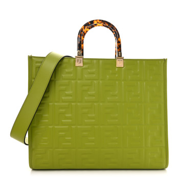 FENDI Vitello Plexiglass FF Embossed Medium Fendi Sunshine Shopper Tote Wasabi