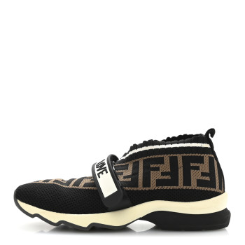 FENDI Stretch Yarn FF Stiff Band Rockoko Sneakers 35 Black White Tobacco