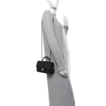 CHANEL Lambskin Quilted Metal Mini Top Handle Rectangular Flap Black