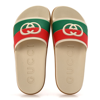 GUCCI Rubber Web Womens Interlocking G Slide Sandals 37 Mystic White Green Red
