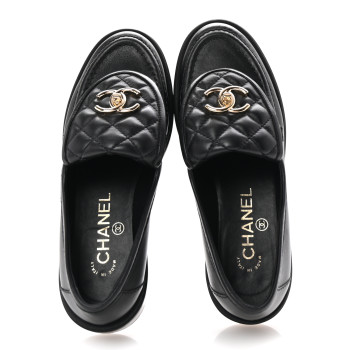 CHANEL Lambskin Quilted CC Turnlock Loafers 35.5 Black