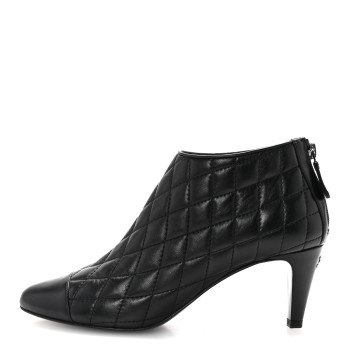 CHANEL Calfskin Quilted Cap Toe Short Boots 38.5 Black
