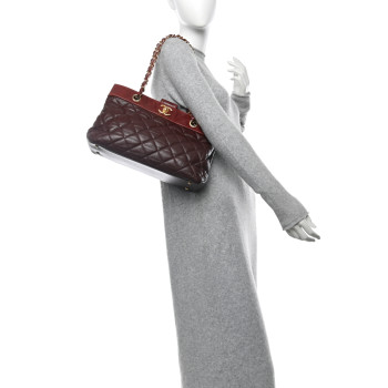 CHANEL Calfskin Quilted Medium Soft Elegance Tote Burgundy