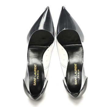 SAINT LAURENT Patent Calfskin PVC Opyum 110 Pump 36.5 Black Transparent