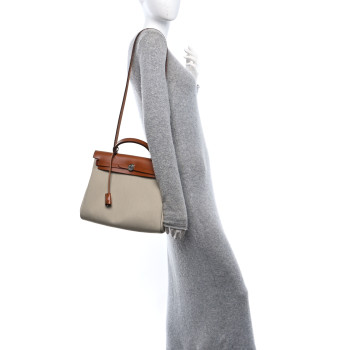 HERMES Military Toile Vache Hunter Herbag Zip Retourne 31 PM Beton Fauve