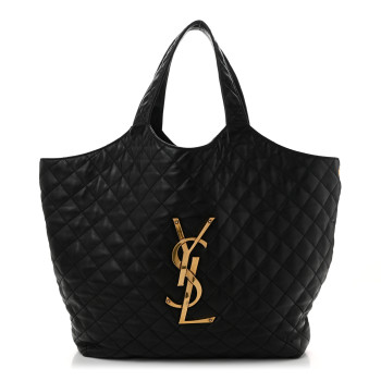 SAINT LAURENT Lambskin Quilted Maxi Icare Shopping Tote Black