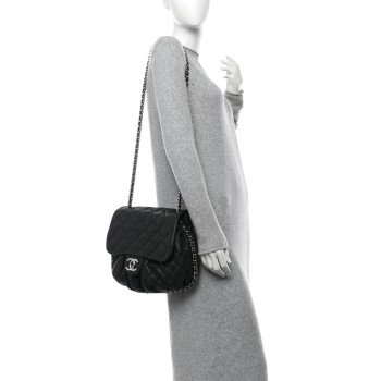 CHANEL Washed Lambskin Quilted Large Chain Around Messenger Black