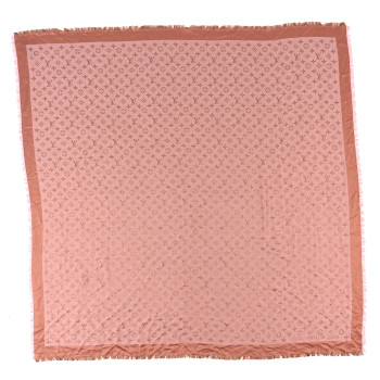 LOUIS VUITTON Silk Wool Monogram Denim Shawl Beige Pink