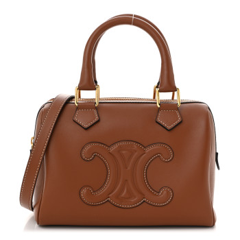 CELINE Smooth Calfskin Triomphe Small Boston Bag Tan