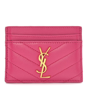 SAINT LAURENT Grain De Poudre Matelasse Chevron Monogram Credit Card Case Fuxia Couture