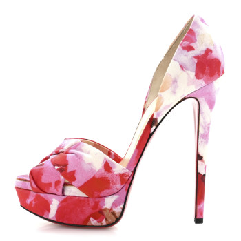 CHRISTIAN LOUBOUTIN Fabric Volpi Popi Peep Toe 150 Platform Sandals 37.5 Pink