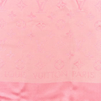 LOUIS VUITTON Silk Wool Monogram Shawl Pink