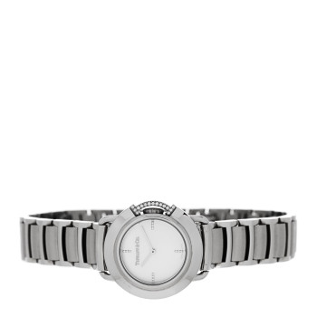 TIFFANY Stainless Steel Diamond Mother of Pearl 25mm Tiffany T Round Quartz Watch