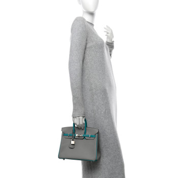 HERMES Epsom Horseshoe Birkin 25 Gris Mouette Bleu Paon