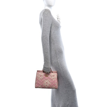 GUCCI Calfskin Matelasse GucciGhost Small GG Marmont Tote Perfect Pink Rosa Ivory