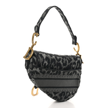 CHRISTIAN DIOR Canvas Mizza Embroidered Saddle Bag Gray