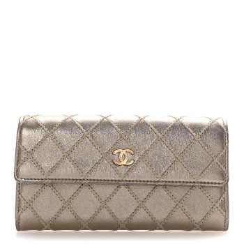 CHANEL Metallic Lambskin Quilted Stitch Large Gusset Flap Wallet Gold